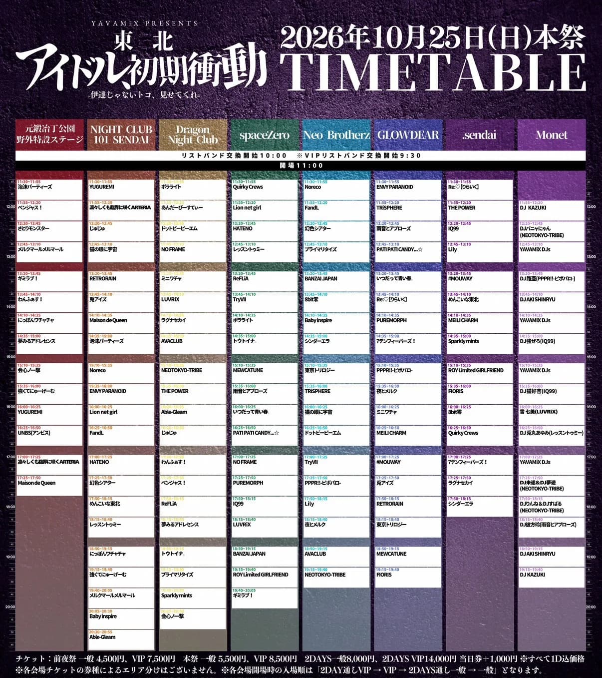 東北アイドル初期衝動 10月25日本祭タイムテーブル
